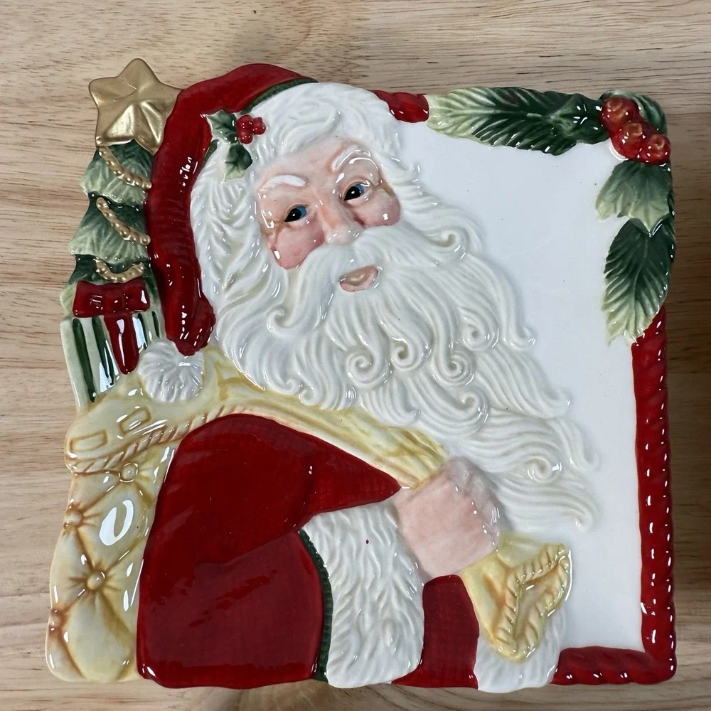 Fitz & Floyd • One Look And You Know • NIGHT BEFORE CHRISTMAS Santa Plate Set 4